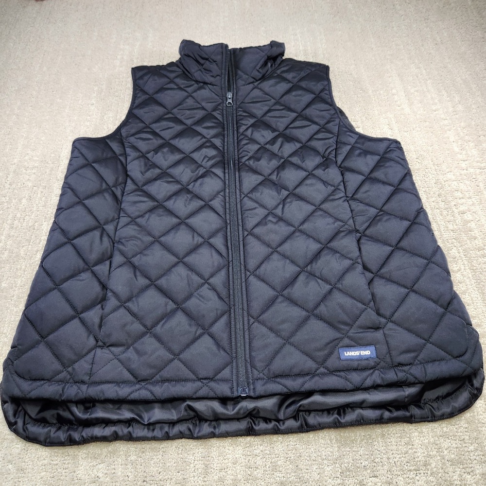 Lands End Quilted Puffer Vest Women Large Full Zip Black Gorpcore Outdoor